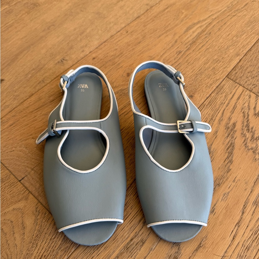 Zara Light Blue Slingback Sandals 3.5
